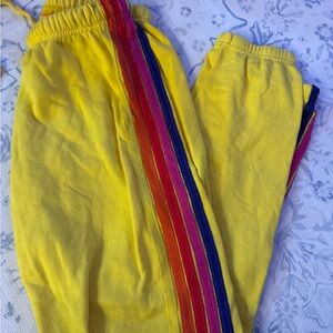 Aviator Nation Yellow Joggers with Rainbow Stripes